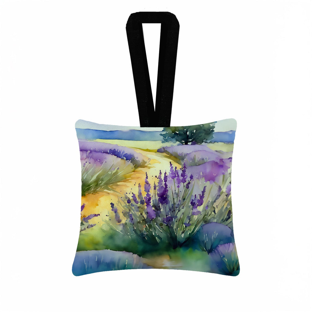 Lavender in Watercolor Hanging Square Fabric Ornament 3.5 × 3.5 Decorative Door-Knob & Tree Hanger, Soft Fabric