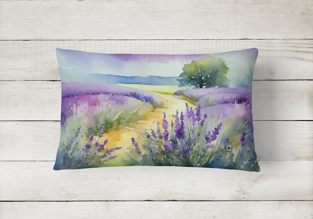 Lavender in Watercolor Decorative Throw Pillow 12x16 Indoor Outdoor Accent Cushion, Fabric Cover with Insert for Sofa, Bed, Porch & Living Room