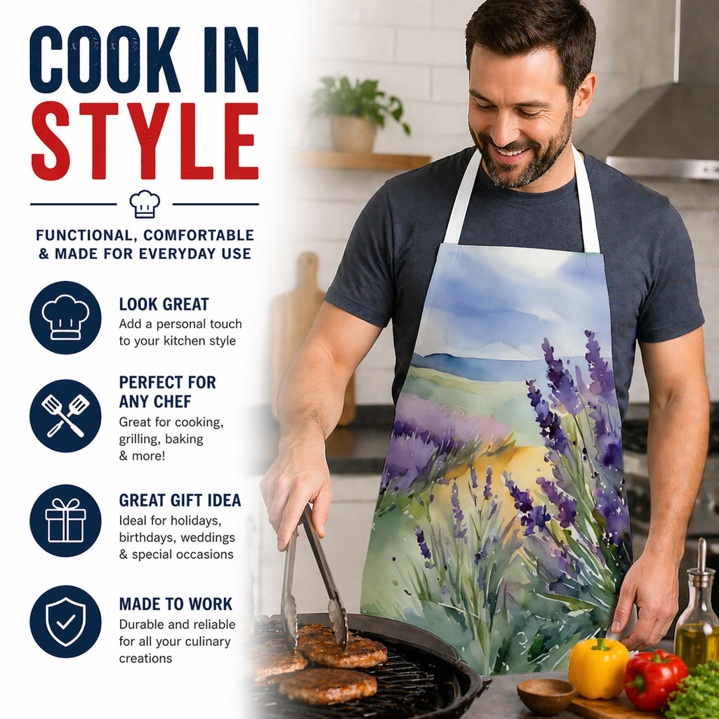 Lavender in Watercolor Apron Cooking Kitchen Server Baking Crafts Gardening for Adult Women Men, Unisex, Large, Multicolor