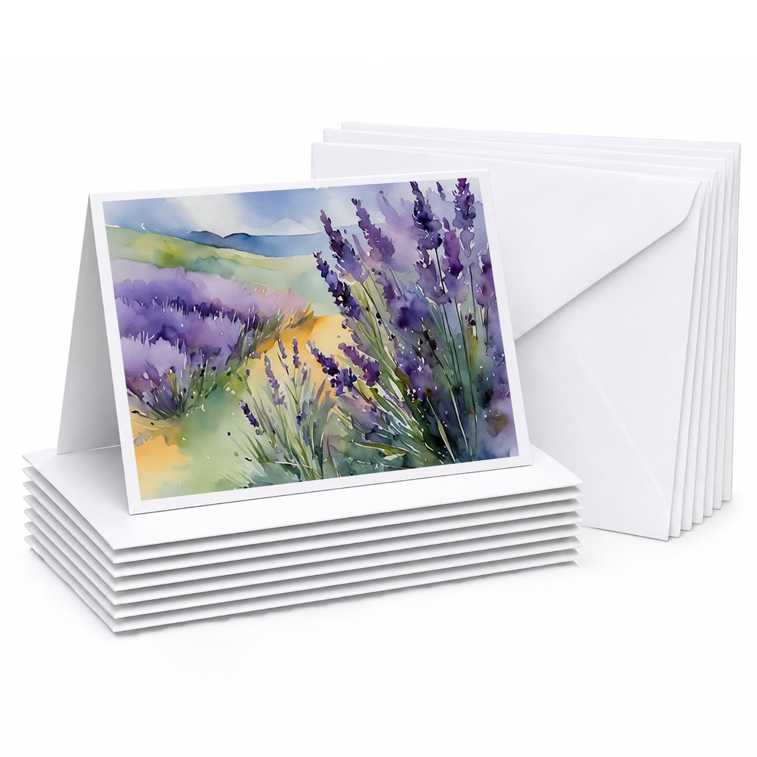 Lavender in Watercolor Greeting Cards Pack of 8 Blank Cards with Envelopes Whimsical A7 Size 5x7