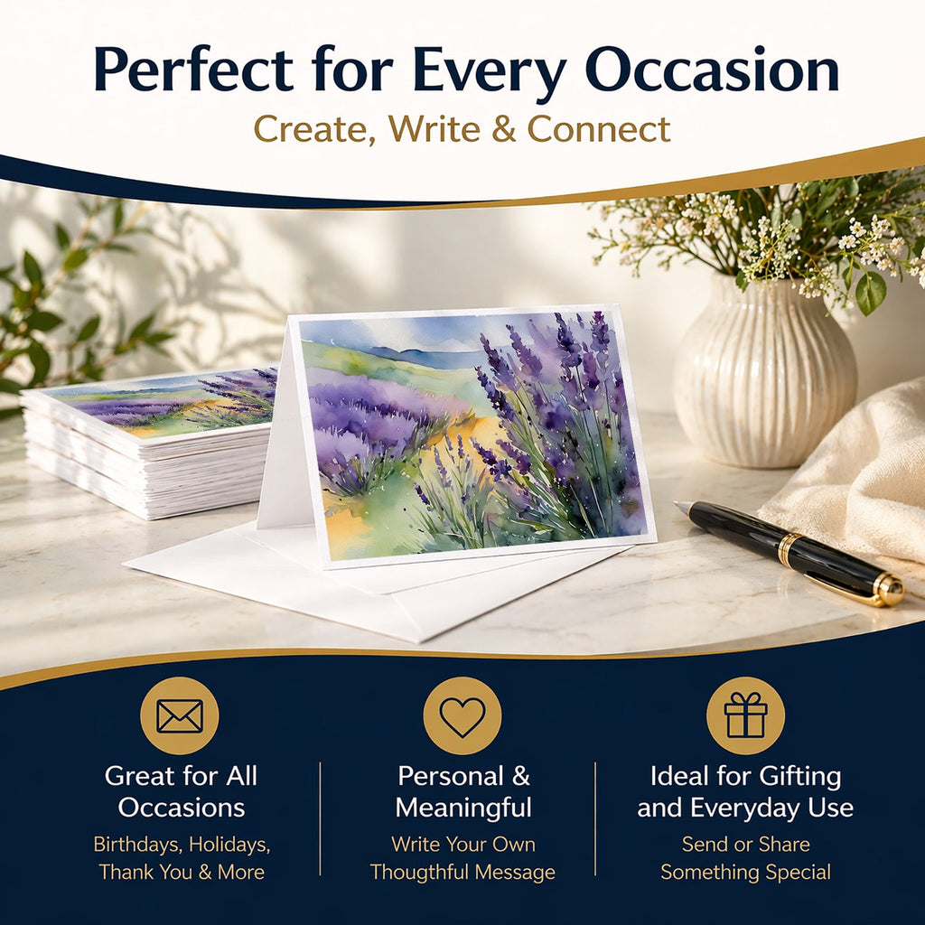 Lavender in Watercolor Greeting Cards Pack of 8 Blank Cards with Envelopes Whimsical A7 Size 5x7