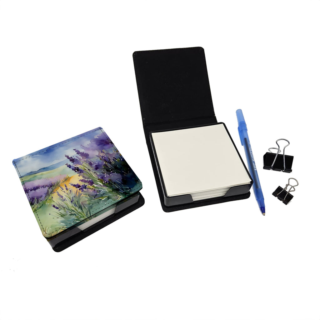 Lavender in Watercolor PU Leather Note Paper Holder with Artist-Designed Cover, Desk Accessory, Office Gift