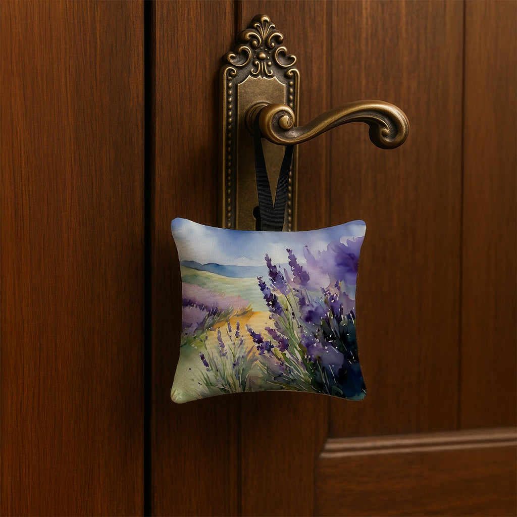 Lavender in Watercolor Hanging Square Fabric Ornament 3.5 × 3.5 Decorative Door-Knob & Tree Hanger, Soft Fabric