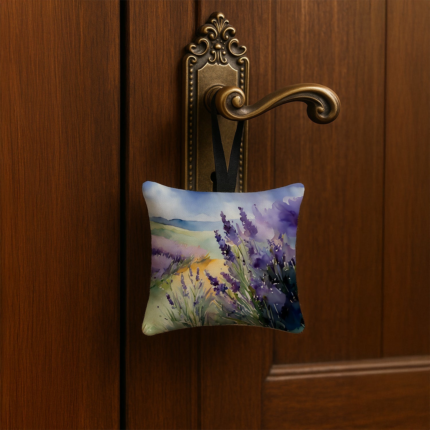Lavender in Watercolor Hanging Square Fabric Ornament 3.5 × 3.5 Decorative Door-Knob & Tree Hanger, Soft Fabric