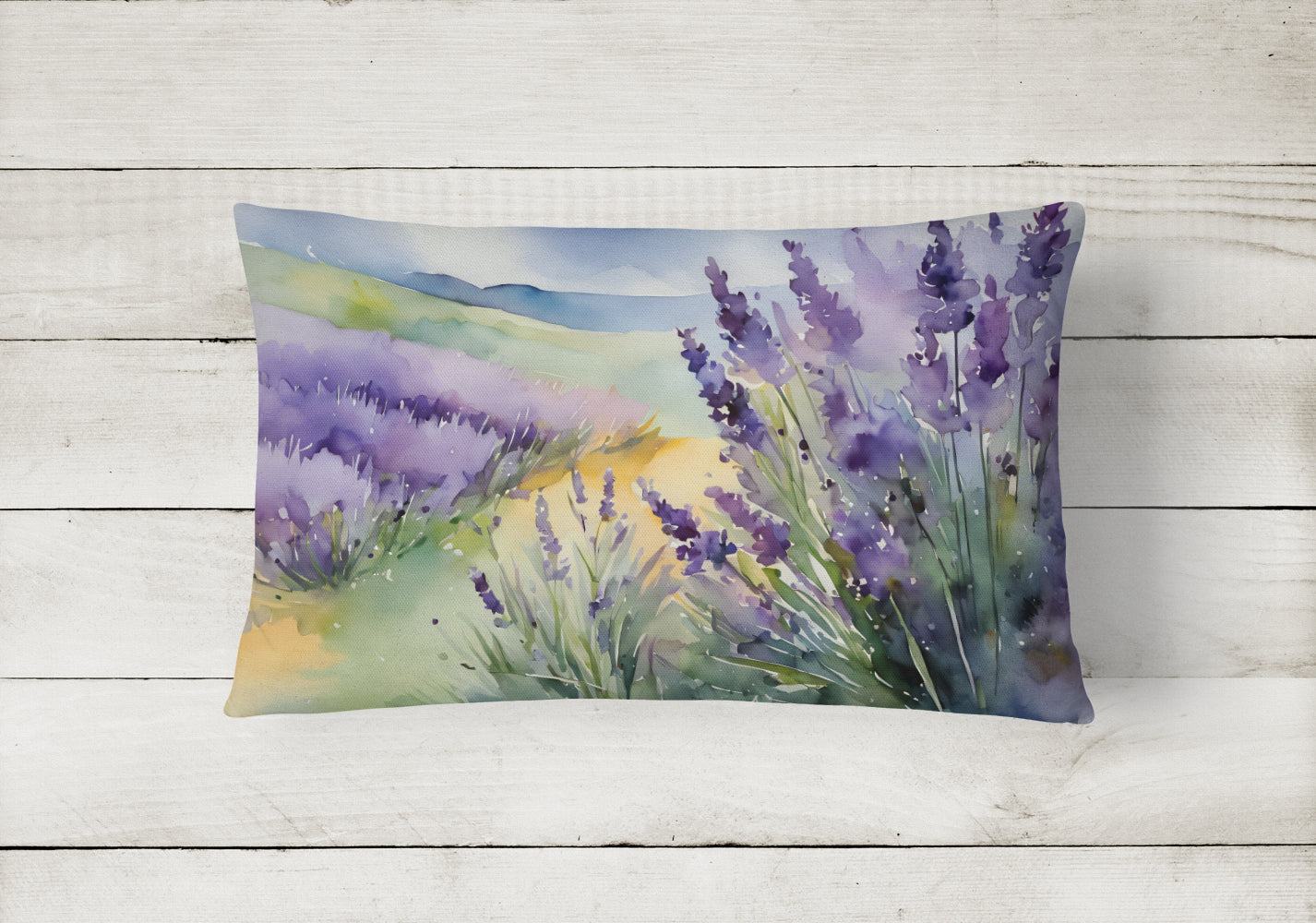 Lavender in Watercolor Decorative Throw Pillow 12x16 Indoor Outdoor Accent Cushion, Fabric Cover with Insert for Sofa, Bed, Porch & Living Room