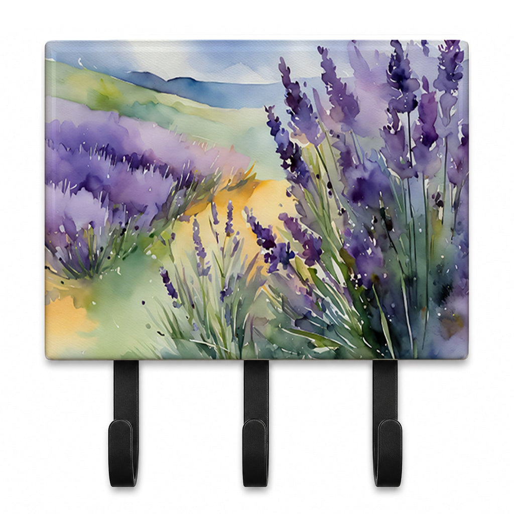 Lavender in Watercolor Leash or Key Holder Wall Hooks, Coat Rack Wall Mount, for Hanging Keys, Towels, Aprons, Leashes