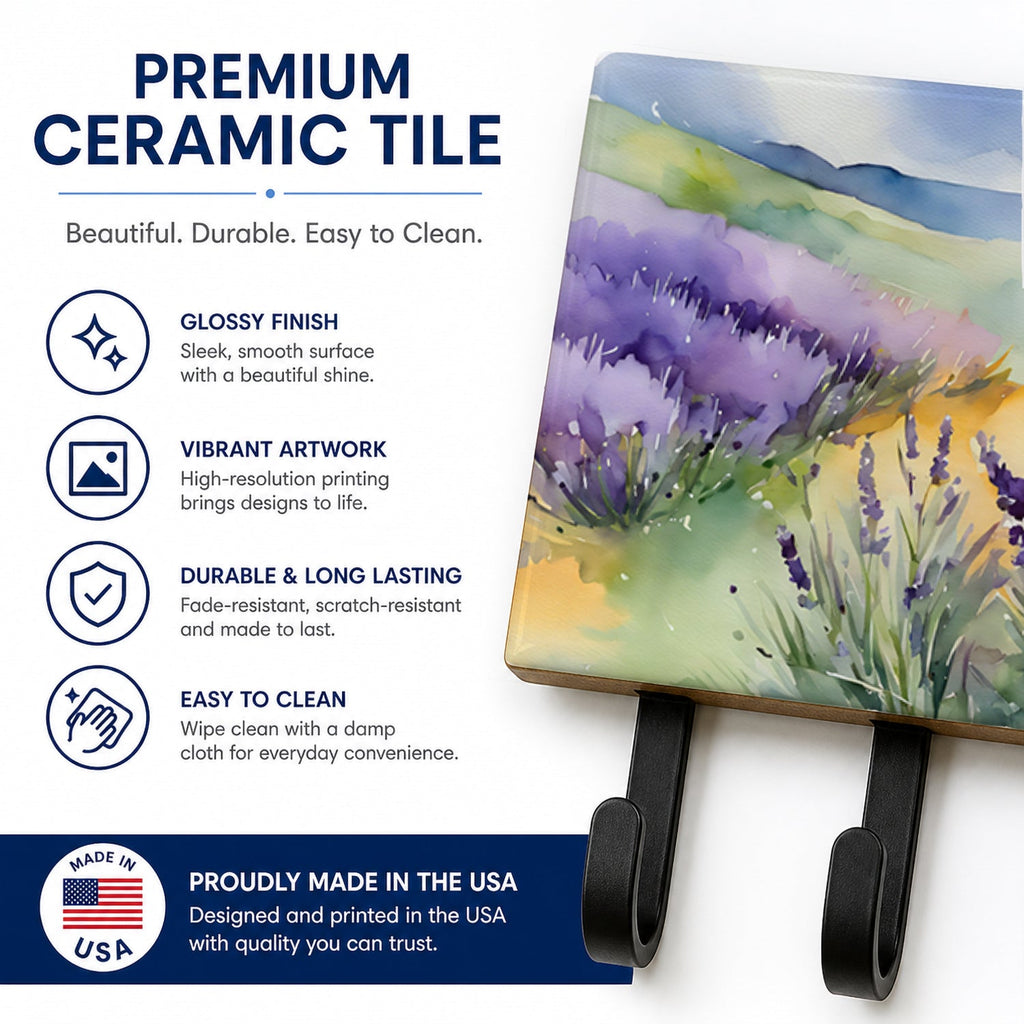 Lavender in Watercolor Leash or Key Holder Wall Hooks, Coat Rack Wall Mount, for Hanging Keys, Towels, Aprons, Leashes