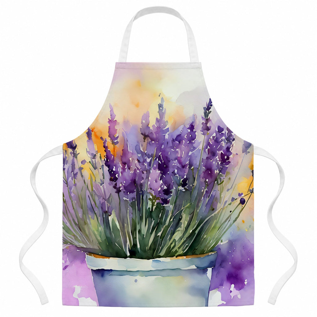 Lavender in Watercolor Apron Cooking Kitchen Server Baking Crafts Gardening for Adult Women Men, Unisex, Large, Multicolor