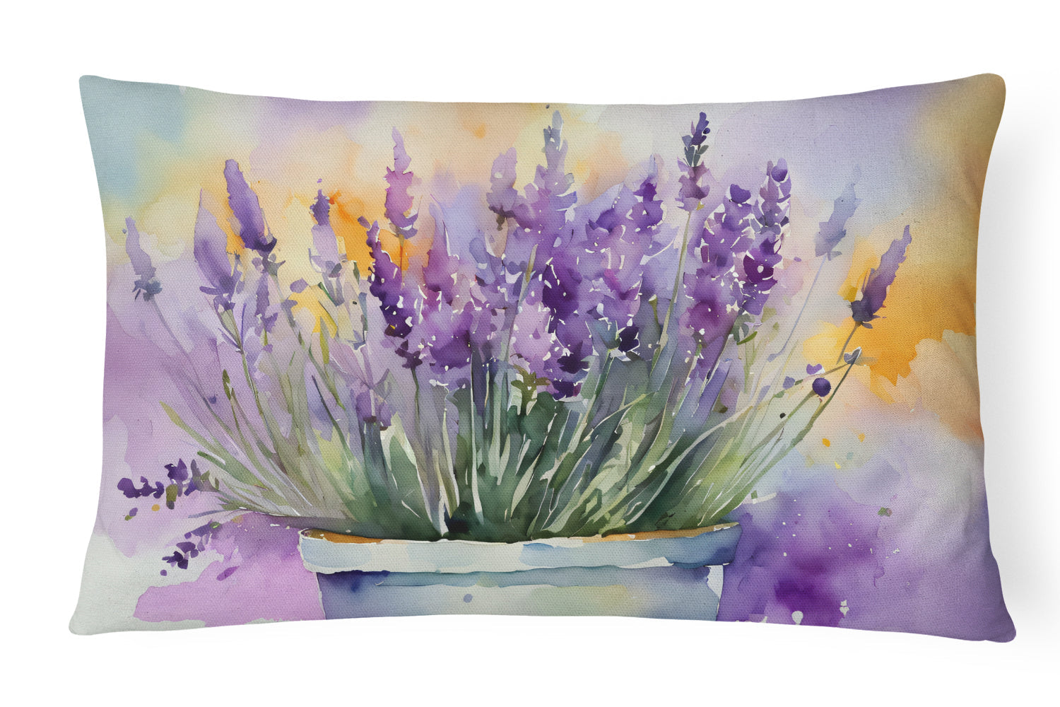 Lavender in Watercolor Decorative Throw Pillow 12x16 Indoor Outdoor Accent Cushion, Fabric Cover with Insert for Sofa, Bed, Porch & Living Room