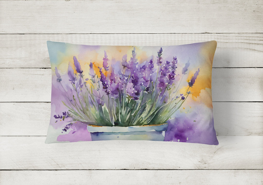 Lavender in Watercolor Decorative Throw Pillow 12x16 Indoor Outdoor Accent Cushion, Fabric Cover with Insert for Sofa, Bed, Porch & Living Room