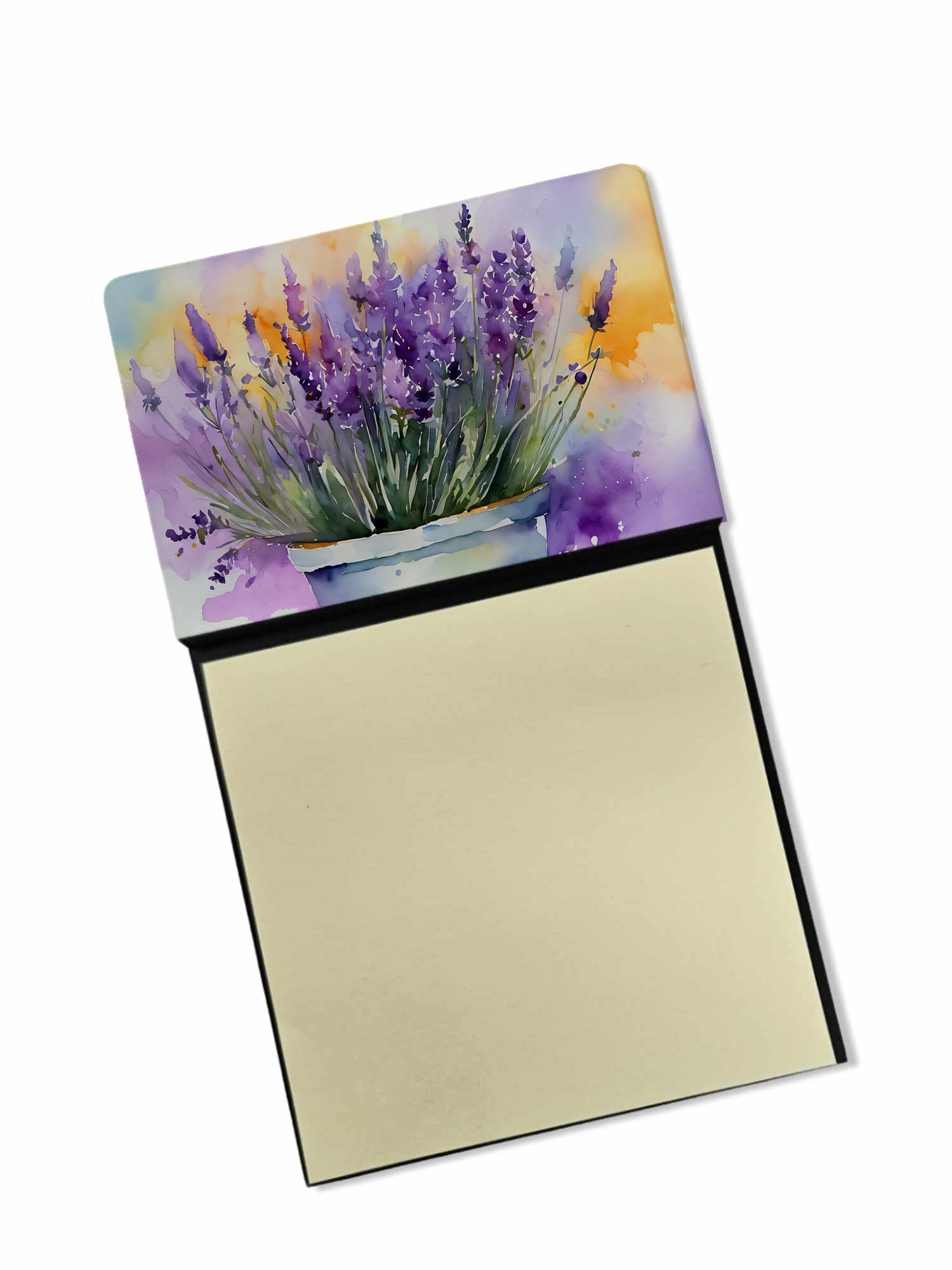 Lavender in Watercolor Watercolor Sticky Note Holder Refillable Dispenser Desk Accessory 3x3 Pad Gift