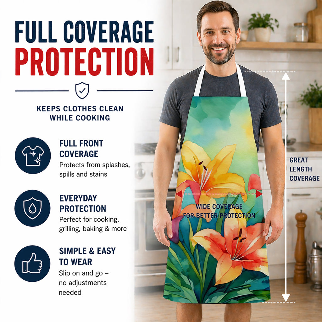 Lilies in Watercolor Apron Cooking Kitchen Server Baking Crafts Gardening for Adult Women Men, Unisex, Large, Multicolor