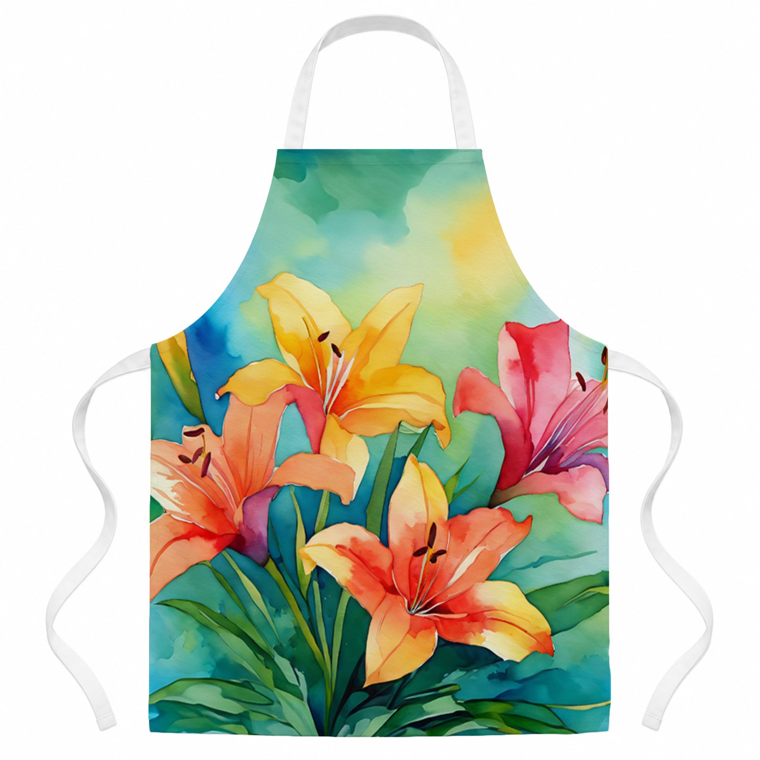 Lilies in Watercolor Apron Cooking Kitchen Server Baking Crafts Gardening for Adult Women Men, Unisex, Large, Multicolor