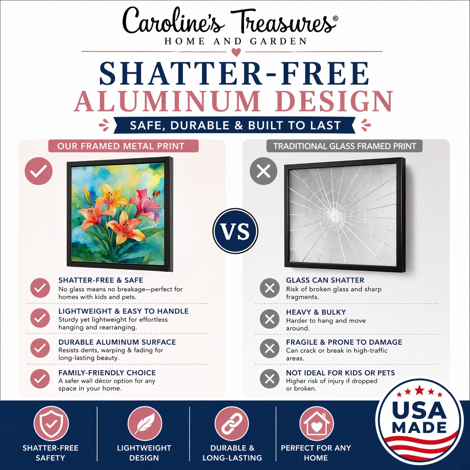 Lilies in Watercolor Framed Metal Print Bathroom, Kitchen, Office, Home Decor Wall Art Ready to Hang, Square, 8X8