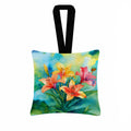 Lilies in Watercolor Hanging Square Fabric Ornament 3.5 × 3.5 Decorative Door-Knob & Tree Hanger, Soft Fabric