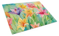 Lilies in Watercolor Cutting Board Tempered Glass Kitchen Cutting Surface, Heat Resistant Chopping, Non-Slip Feet, Food Prep & Serving