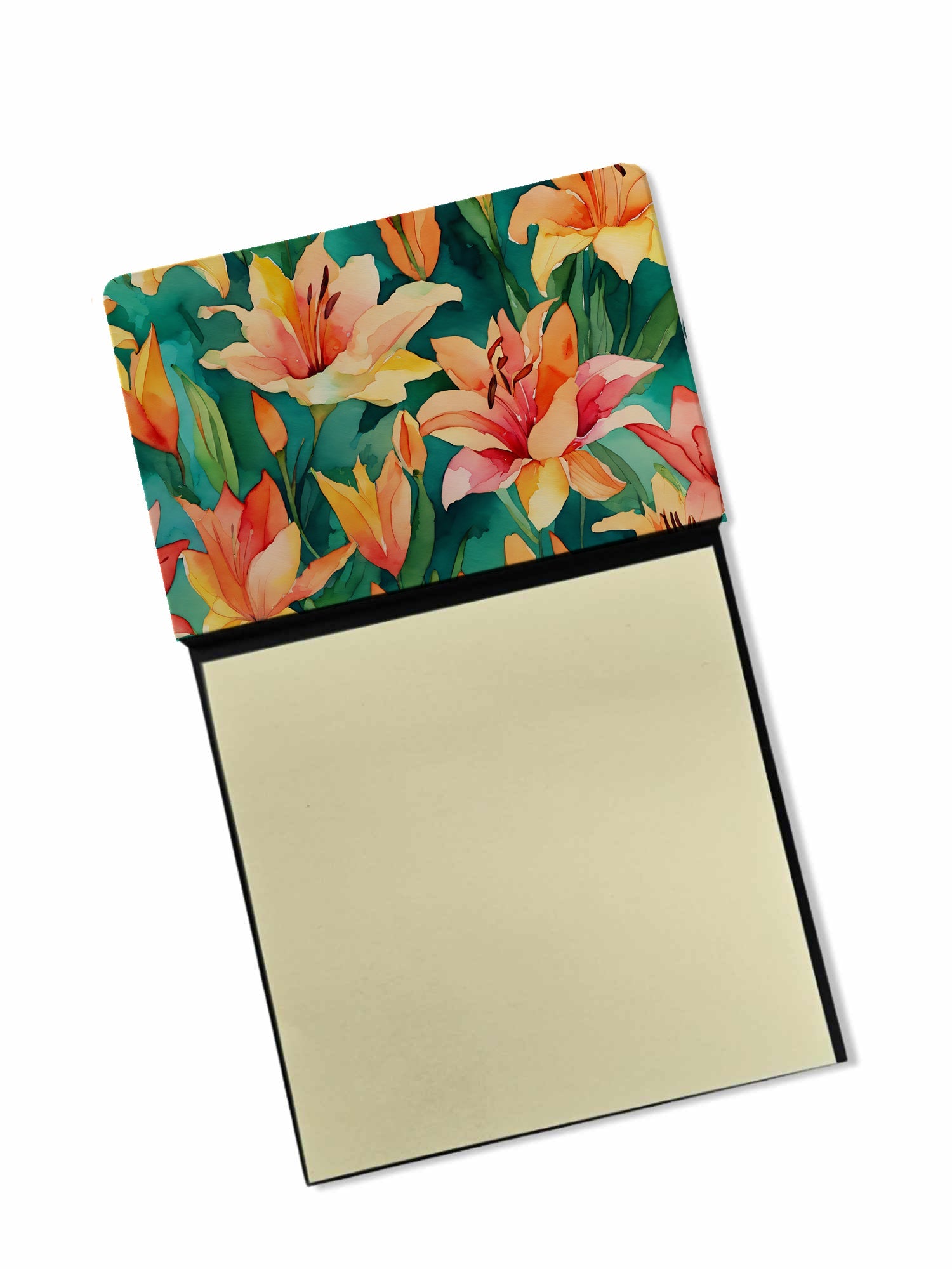 Lilies in Watercolor Watercolor Sticky Note Holder Refillable Dispenser Desk Accessory 3x3 Pad Gift