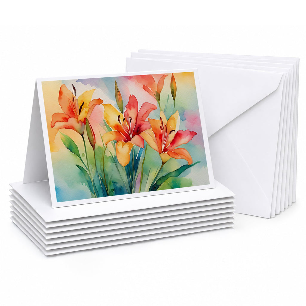 Lilies in Watercolor Greeting Cards Pack of 8 Blank Cards with Envelopes Whimsical A7 Size 5x7