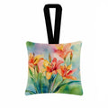 Lilies in Watercolor Hanging Square Fabric Ornament 3.5 × 3.5 Decorative Door-Knob & Tree Hanger, Soft Fabric