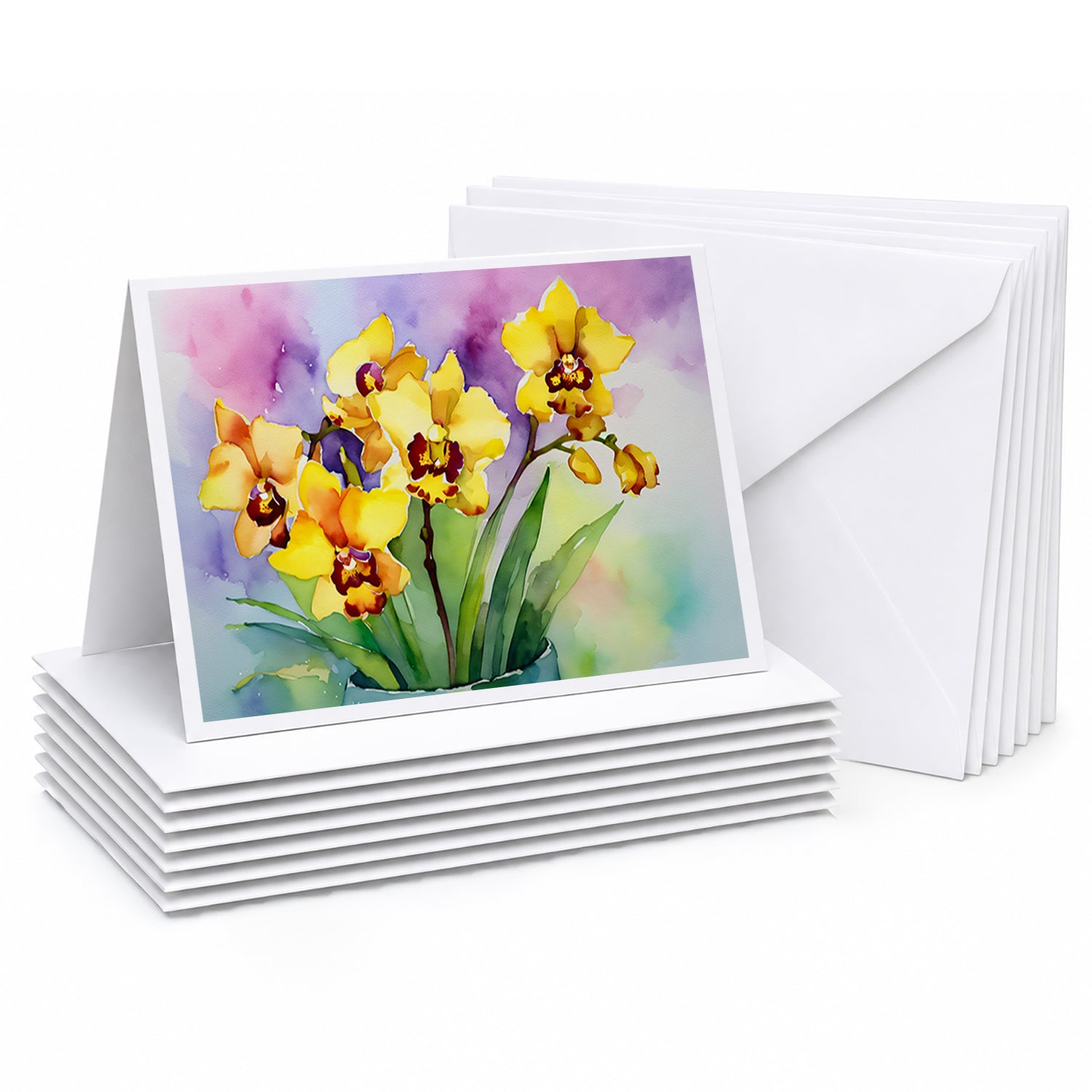 Orchids in Watercolor Greeting Cards Pack of 8 Blank Cards with Envelopes Whimsical A7 Size 5x7