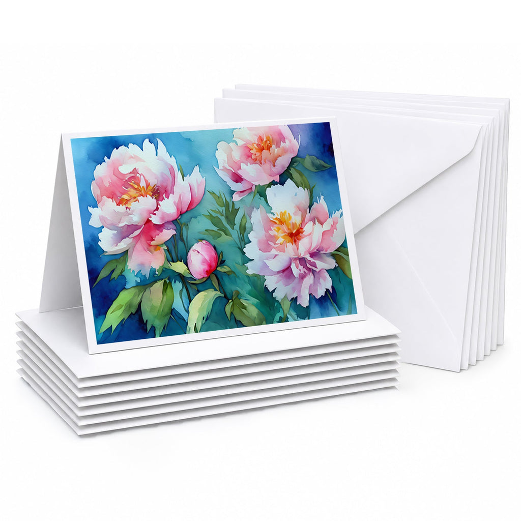 Peonies in Watercolor Greeting Cards Pack of 8 Blank Cards with Envelopes Whimsical A7 Size 5x7