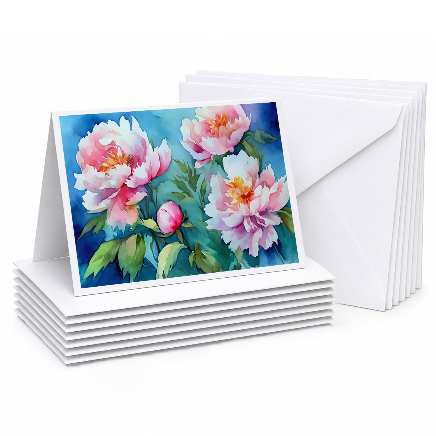 Peonies in Watercolor Greeting Cards Pack of 8 Blank Cards with Envelopes Whimsical A7 Size 5x7
