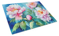 Peonies in Watercolor Cutting Board Tempered Glass Kitchen Cutting Surface, Heat Resistant Chopping, Non-Slip Feet, Food Prep & Serving