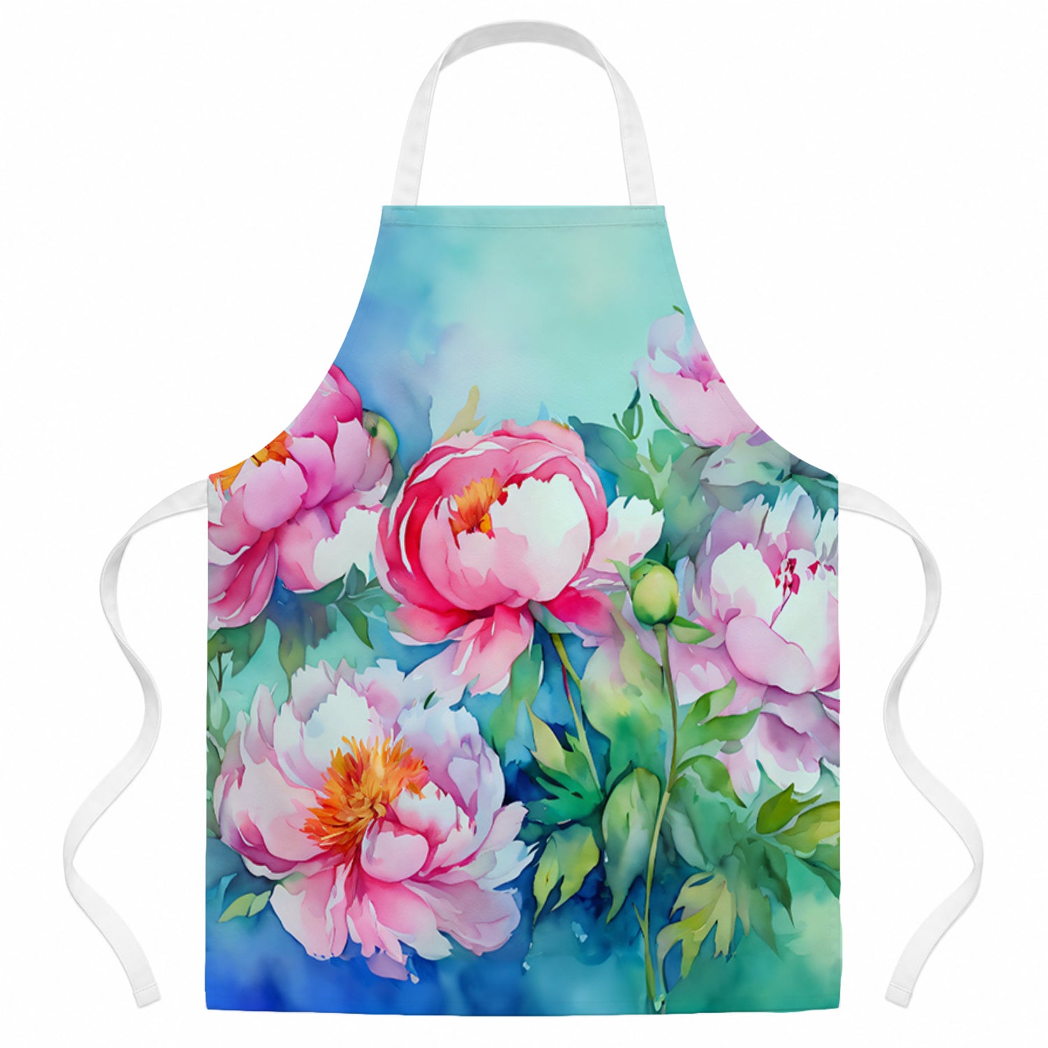 Peonies in Watercolor Apron Cooking Kitchen Server Baking Crafts Gardening for Adult Women Men, Unisex, Large, Multicolor