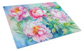 Peonies in Watercolor Cutting Board Tempered Glass Kitchen Cutting Surface, Heat Resistant Chopping, Non-Slip Feet, Food Prep & Serving