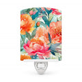 Peonies in Watercolor Ceramic Night Light Compact, UL-Certified, Ideal for Bedroom, Bathroom, Nursery, Hallway, Kitchen, 6x4x3, Multicolor
