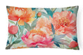 Peonies in Watercolor Decorative Throw Pillow 12x16 Indoor Outdoor Accent Cushion, Fabric Cover with Insert for Sofa, Bed, Porch & Living Room