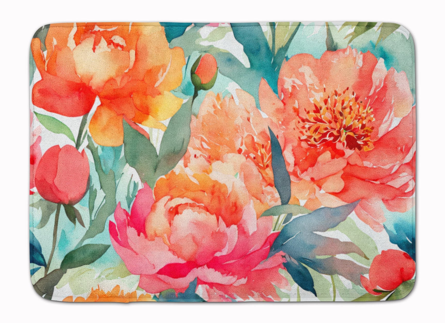 Peonies in Watercolor Memory Foam Kitchen Mat Machine Washable Anti-Fatigue Cushion Comfort Bath or Kitchen Rug