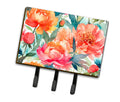 Peonies in Watercolor Leash or Key Holder Wall Hooks, Coat Rack Wall Mount, for Hanging Keys, Towels, Aprons, Leashes