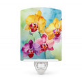 Orchids in Watercolor Ceramic Night Light Compact, UL-Certified, Ideal for Bedroom, Bathroom, Nursery, Hallway, Kitchen, 6x4x3, Multicolor