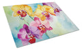 Orchids in Watercolor Cutting Board Tempered Glass Kitchen Cutting Surface, Heat Resistant Chopping, Non-Slip Feet, Food Prep & Serving