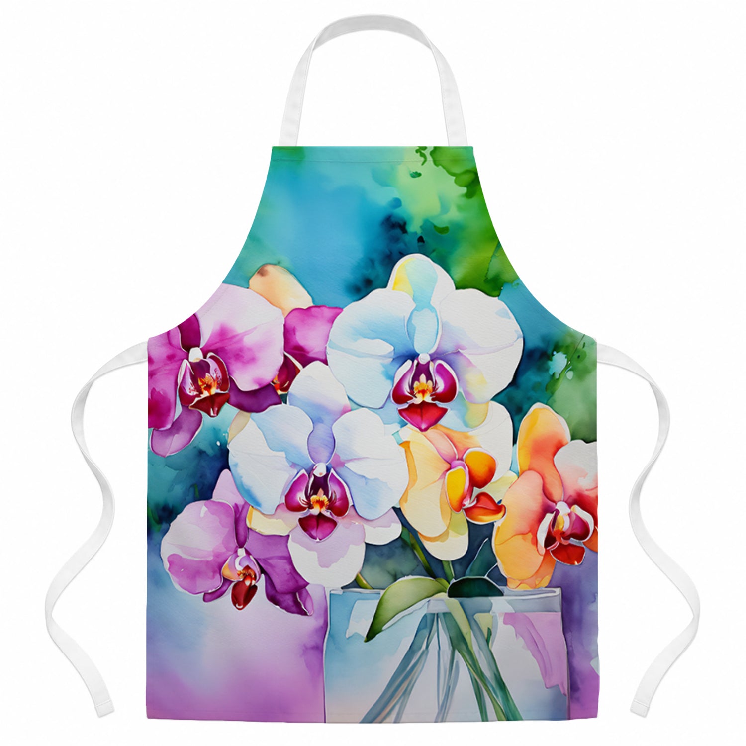 Orchids in Watercolor Apron Cooking Kitchen Server Baking Crafts Gardening for Adult Women Men, Unisex, Large, Multicolor