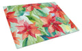 Poinsettias in Watercolor Cutting Board Tempered Glass Kitchen Cutting Surface, Heat Resistant Chopping, Non-Slip Feet, Food Prep & Serving
