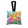 Ranunculus in Watercolor Hanging Square Fabric Ornament 3.5 × 3.5 Decorative Door-Knob & Tree Hanger, Soft Fabric