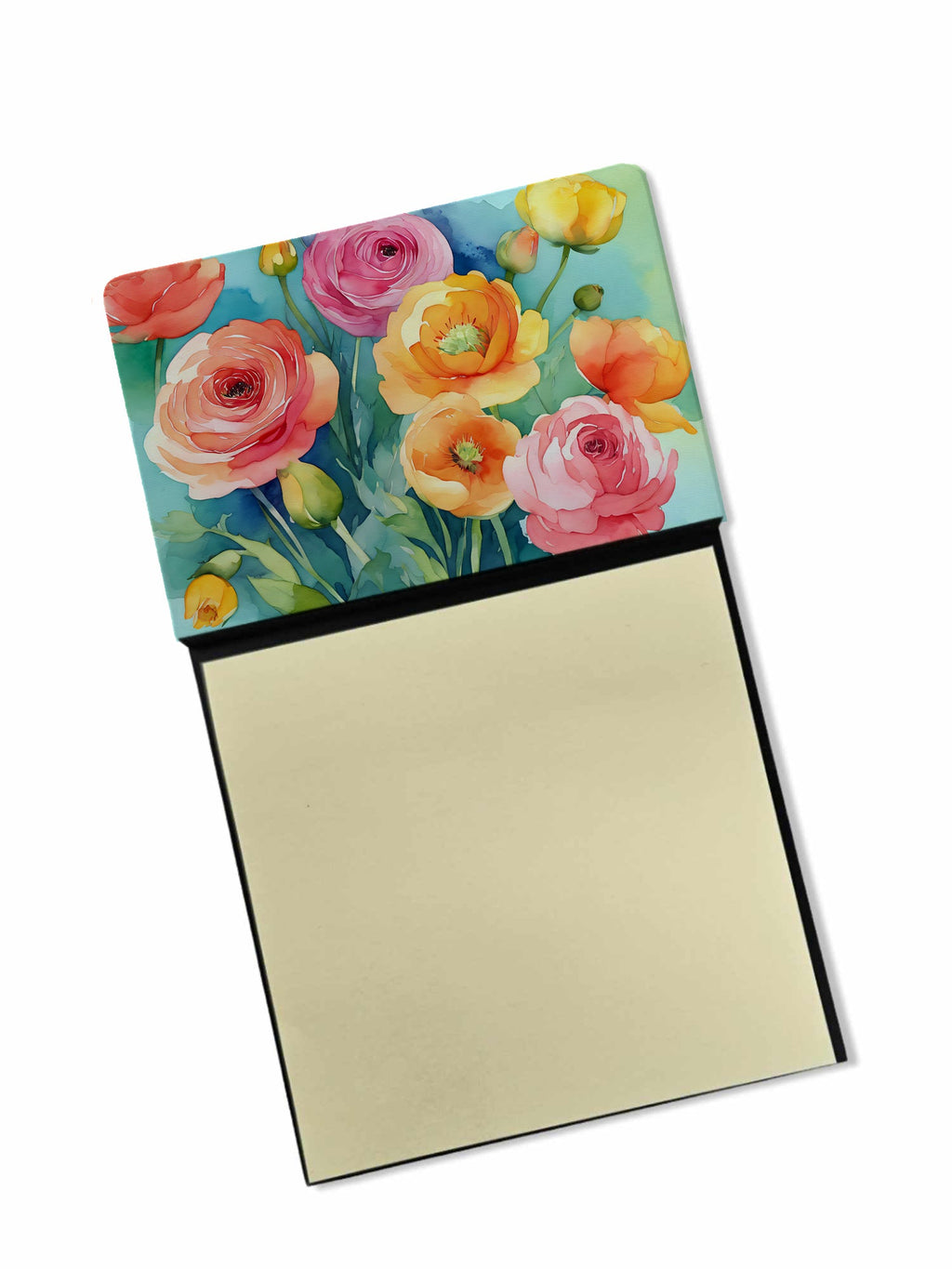 Ranunculus in Watercolor Watercolor Sticky Note Holder Refillable Dispenser Desk Accessory 3x3 Pad Gift