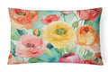Ranunculus in Watercolor Decorative Throw Pillow 12x16 Indoor Outdoor Accent Cushion, Fabric Cover with Insert for Sofa, Bed, Porch & Living Room