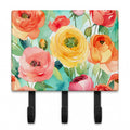 Ranunculus in Watercolor Leash or Key Holder Wall Hooks, Coat Rack Wall Mount, for Hanging Keys, Towels, Aprons, Leashes