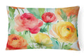 Ranunculus in Watercolor Decorative Throw Pillow 12x16 Indoor Outdoor Accent Cushion, Fabric Cover with Insert for Sofa, Bed, Porch & Living Room
