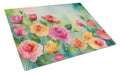 Roses in Watercolor Cutting Board Tempered Glass Kitchen Cutting Surface, Heat Resistant Chopping, Non-Slip Feet, Food Prep & Serving
