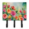 Roses in Watercolor Leash or Key Holder Wall Hooks, Coat Rack Wall Mount, for Hanging Keys, Towels, Aprons, Leashes