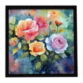 Roses in Watercolor Framed Metal Print Bathroom, Kitchen, Office, Home Decor Wall Art Ready to Hang, Square, 8X8