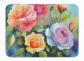 Roses in Watercolor Memory Foam Kitchen Mat Machine Washable Anti-Fatigue Cushion Comfort Bath or Kitchen Rug