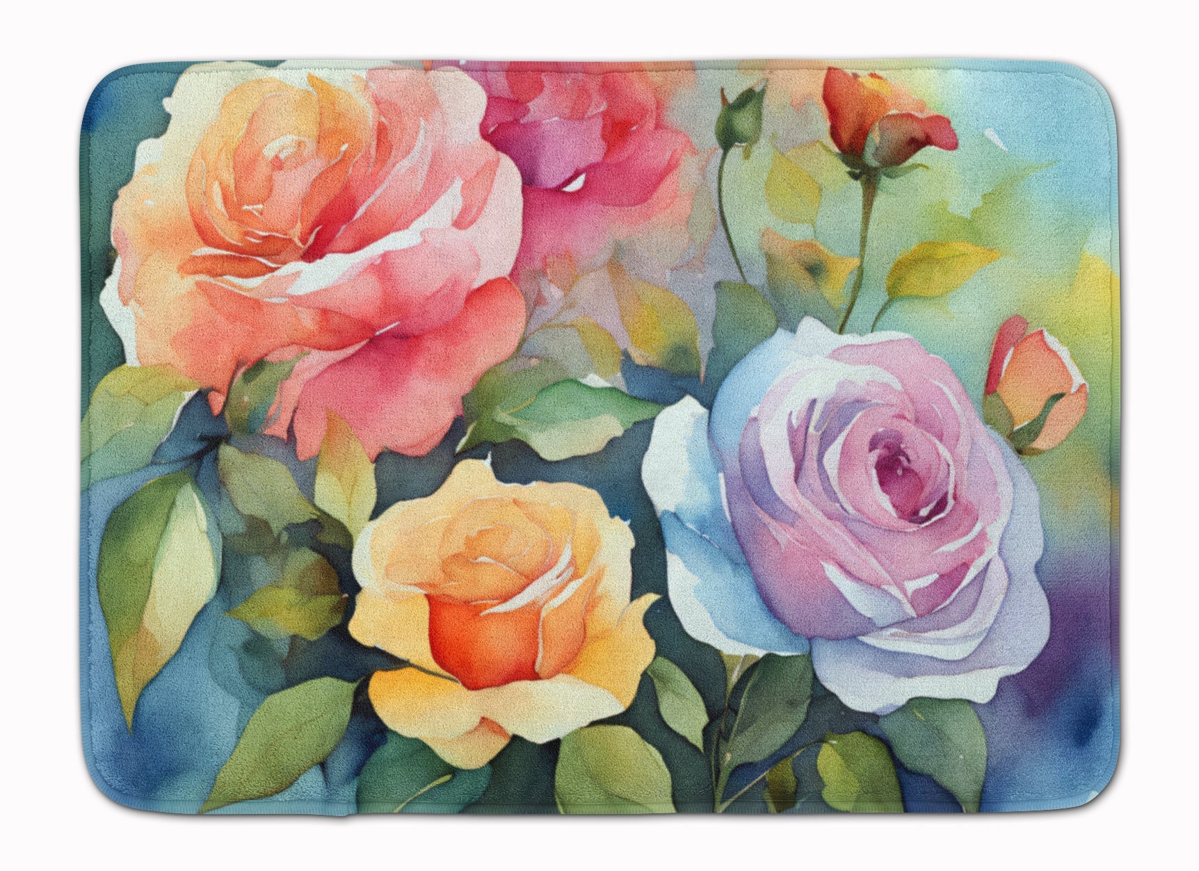 Roses in Watercolor Memory Foam Kitchen Mat Machine Washable Anti-Fatigue Cushion Comfort Bath or Kitchen Rug