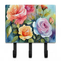 Roses in Watercolor Leash or Key Holder Wall Hooks, Coat Rack Wall Mount, for Hanging Keys, Towels, Aprons, Leashes
