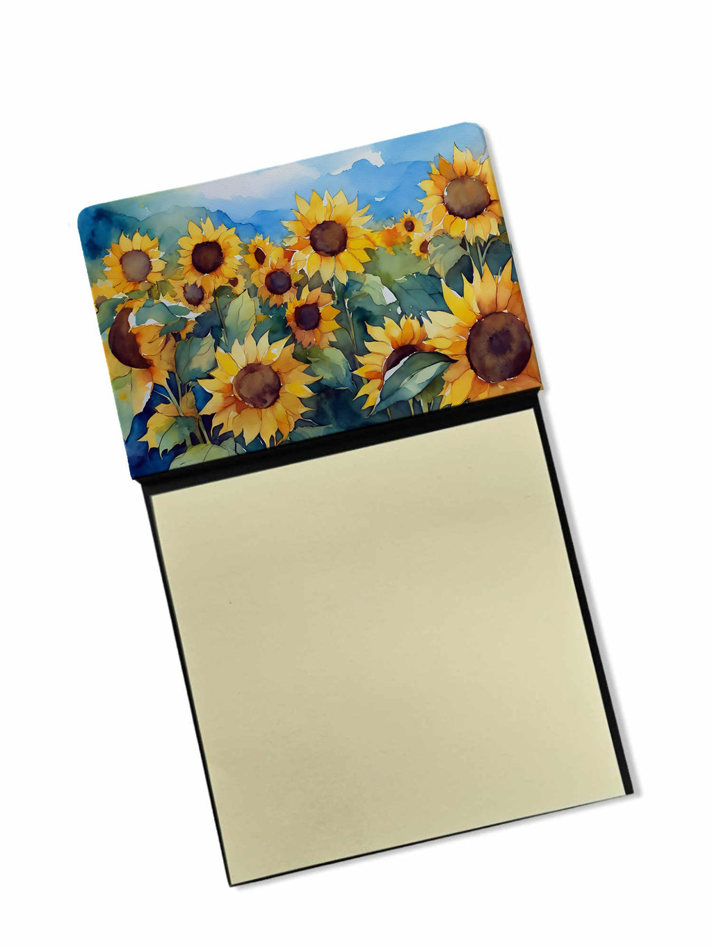 Sunflowers in Watercolor Watercolor Sticky Note Holder Refillable Dispenser Desk Accessory 3x3 Pad Gift