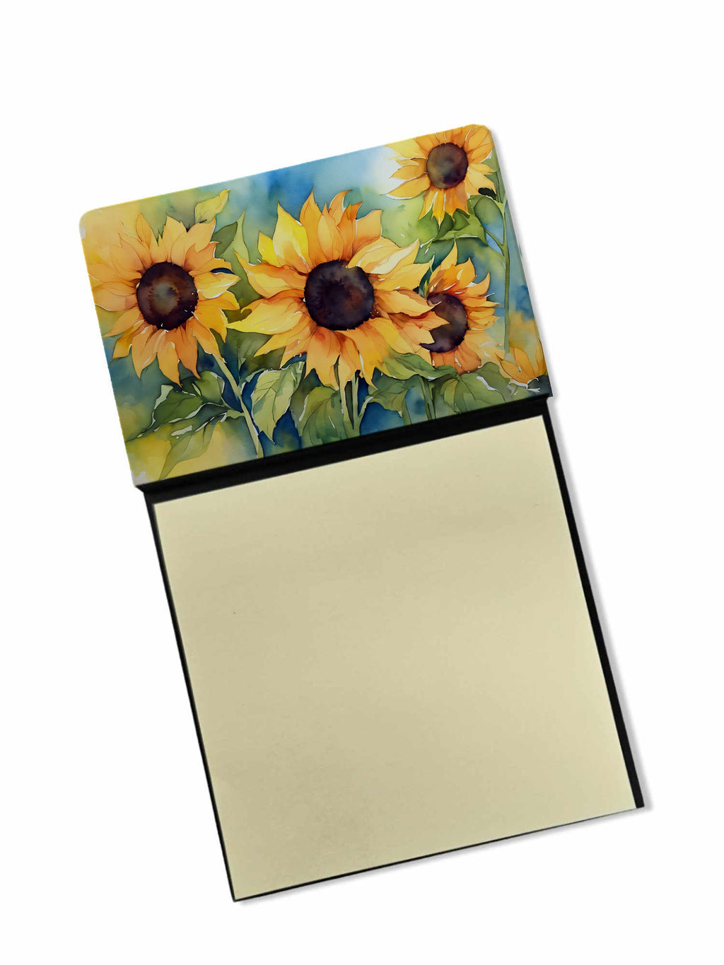 Sunflowers in Watercolor Watercolor Sticky Note Holder Refillable Dispenser Desk Accessory 3x3 Pad Gift